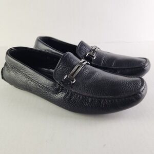 Prada Loafers Men's 6.5 Black Pebbled Leather Driving Shoes Metal Bit 2D 2172